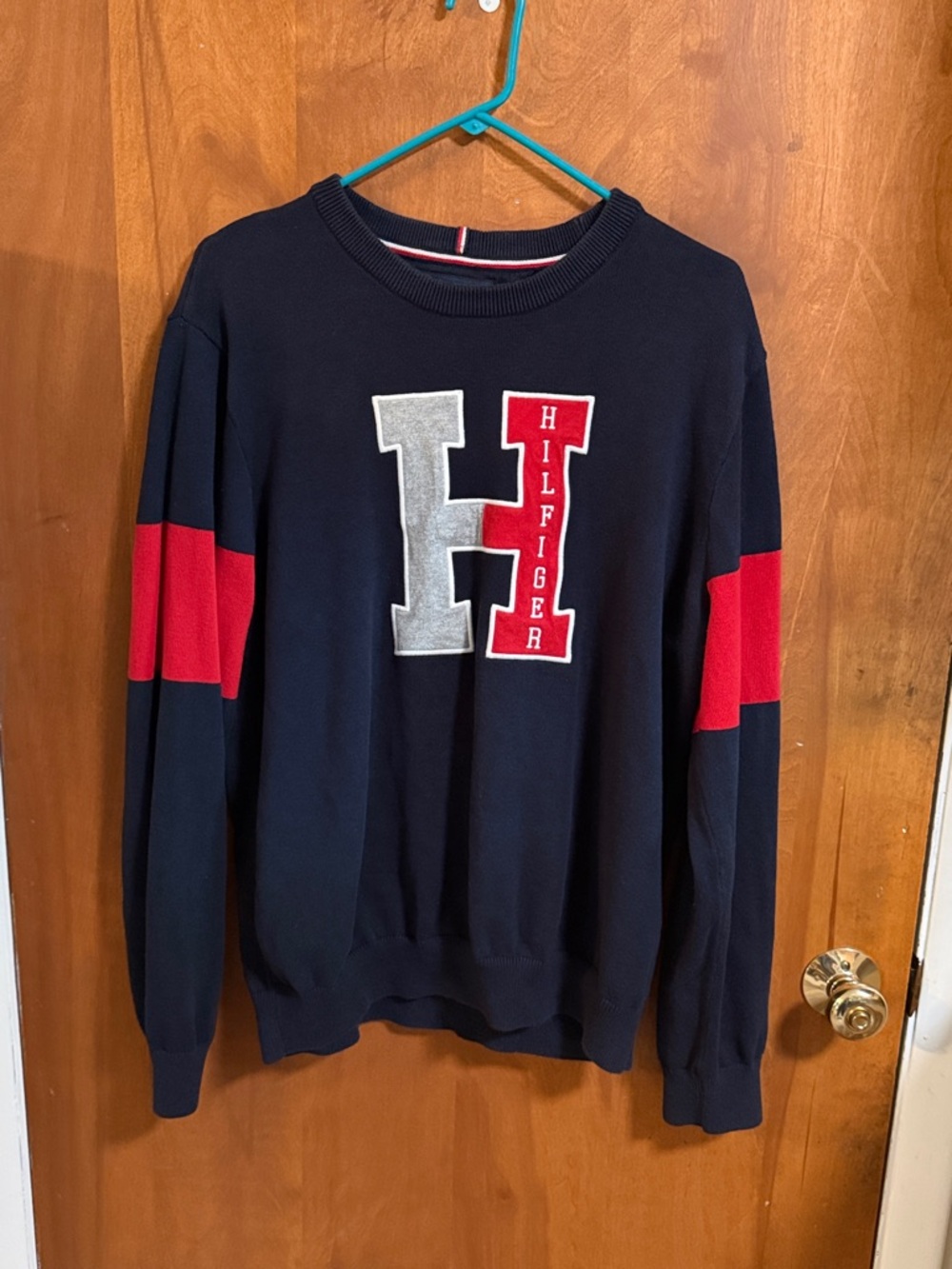 Tommy Hilfiger Navy Crewneck Sweater with Red Accents